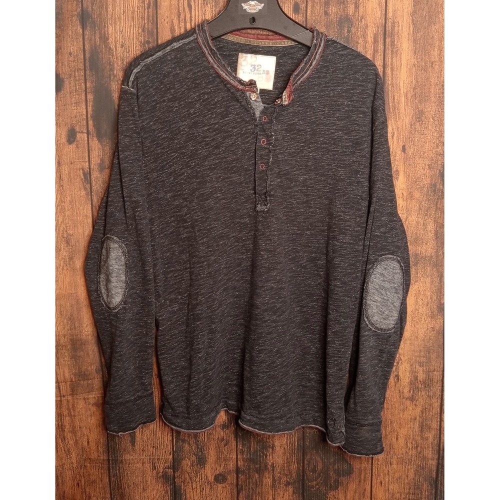 32 Bar Blues Men's Henley Long Sleeve shirt Size XL Heather Black